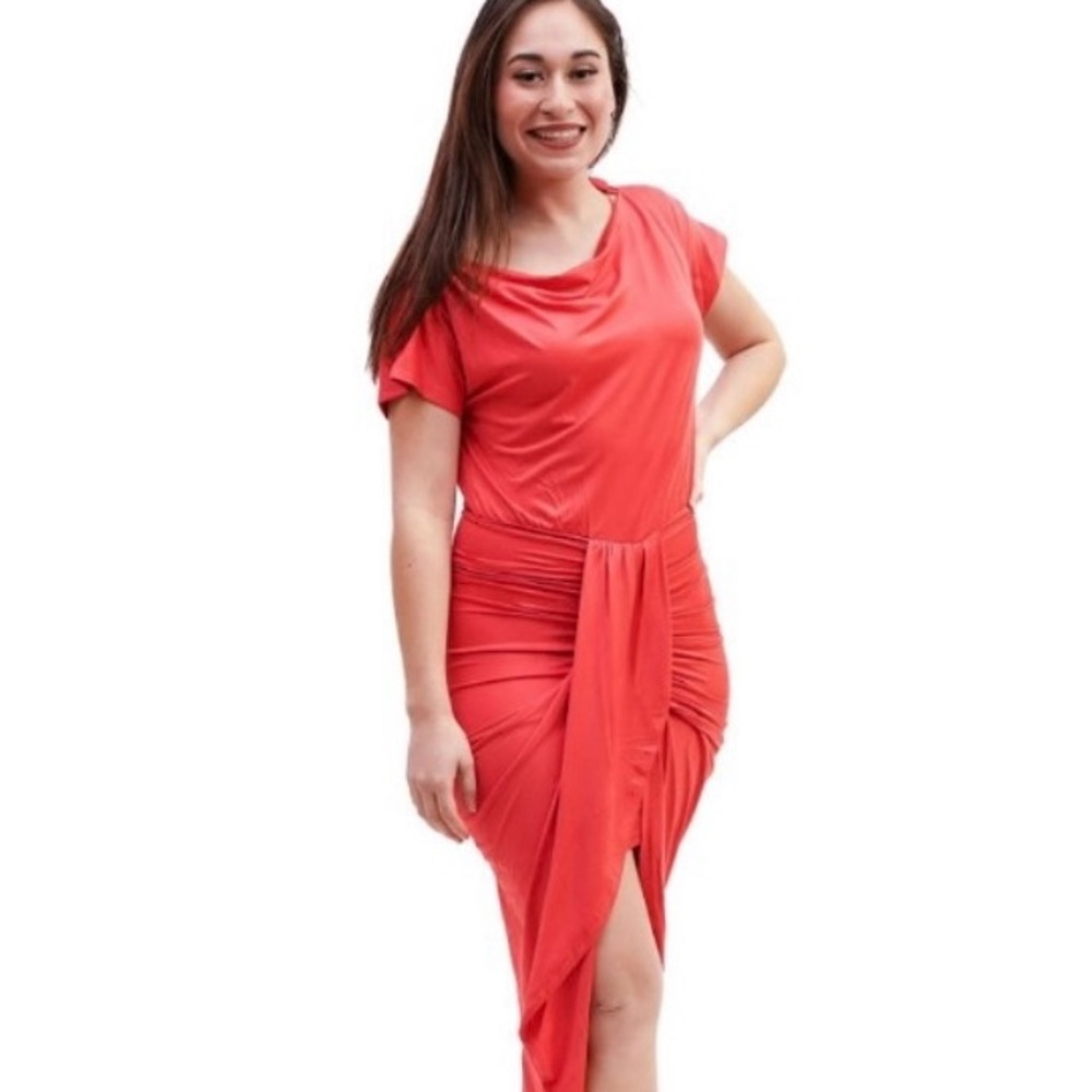 Venetian Ruched Bodycon Dress - Burnt Orange